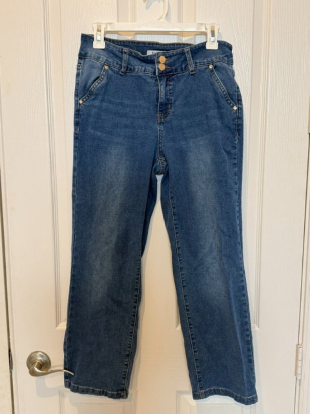 BLEU Women’s 10P Blue Straight Leg Jeans Y2K Double Button Stretch Denim